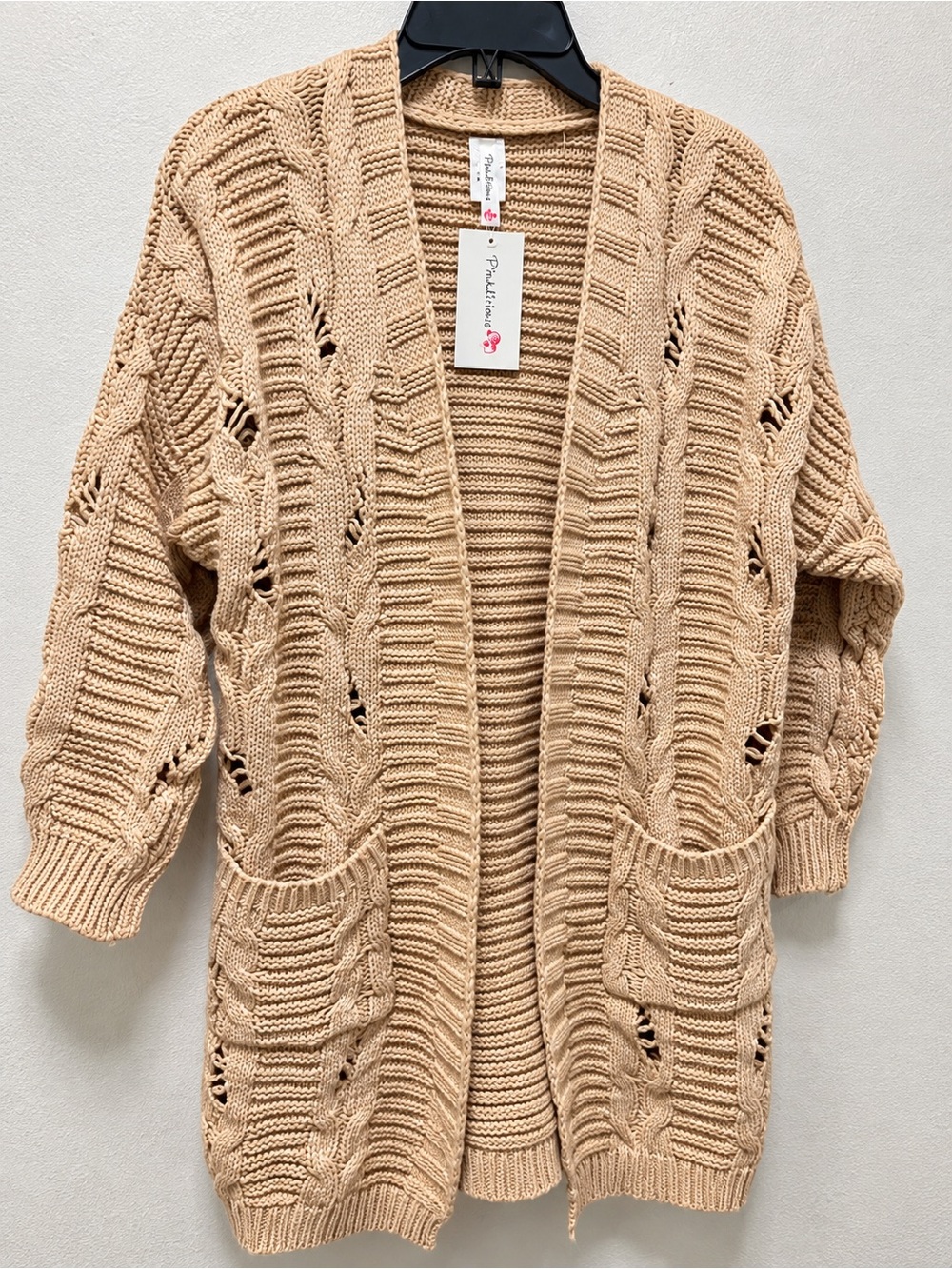 Open-Front Chunky Knit Cardigan - Beige